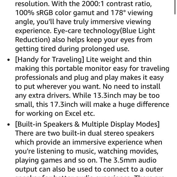 portable monitor 17.3” 1080P FHD IPS fold usb-c computer display USB HDMI - Picture 10 of 13